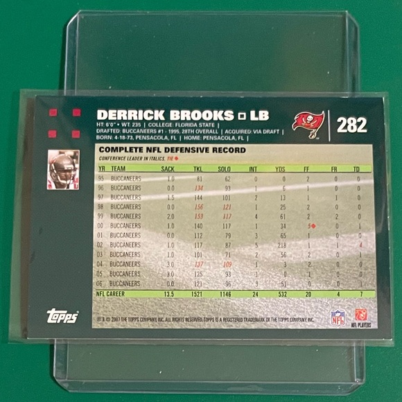 Derrick Brooks #282 2007 Topps Football Trading Card - Picture 2 of 2